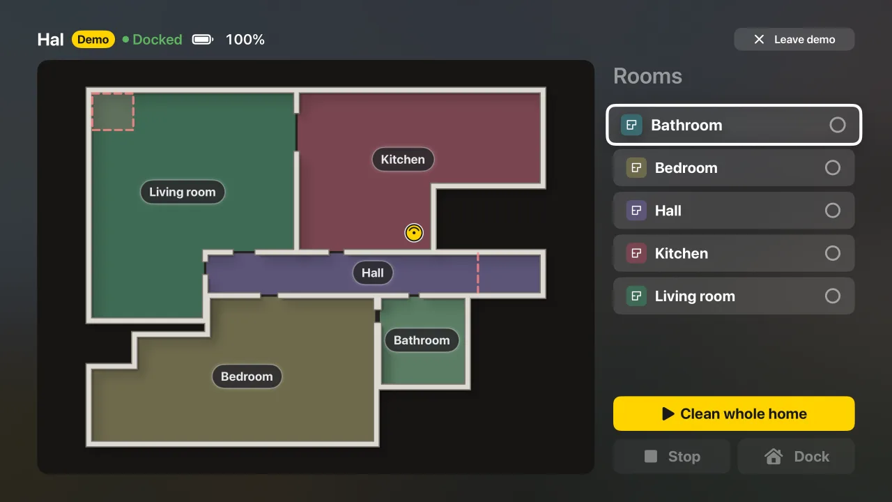 The Apple TV app with rooms and controls.
